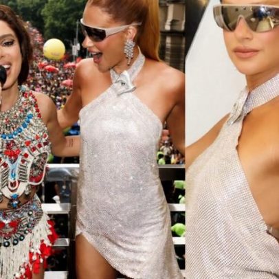 Marina Ruy Barbosa usa vestido prateado e óculos espelhados no Bloco da Anitta