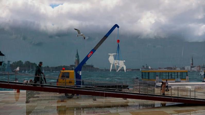 Visualisation of the sculpture *Origami Deer* by Zhanna Kadyrova to be exhibited in Venice