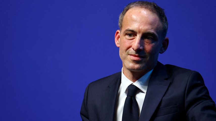 Raphael Glucksmann, co-President of French center-left party Place publique (PP) political party, attends a debate on ecological transition and environmental issues during the World Impact Summit in Paris, France, February 5, 2026.