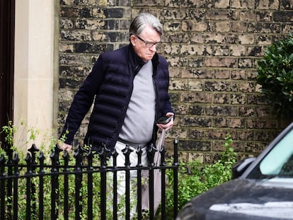 Peter Mandelson, el pasado sábado en su vivienda al noroeste de Londres.