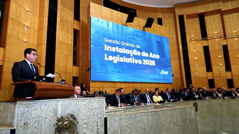Presidente da Ales, Marcelo Santos, durante sessão solene de abertura do ano legislativo no plenário Dirceu Cardoso, em Vitória. Foto: Kamyla Passos (Ales)