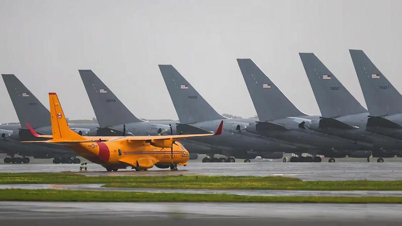U.S. military planes on the tarmac of Lajes air base in Terceira island, Azores