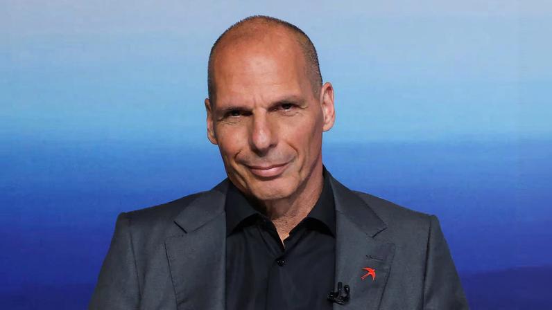 Leader of MeRA25 party Yanis Varoufakis takes part in a televised debate at the headquarters of the state broadcaster ERT, in Athens, Greece, May 10, 2023. REUTERS/Alexandros Avramidis/File Photo