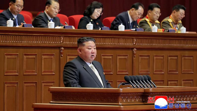 North Korean leader Kim Jong Un speaks during the Ninth Congress of the Workers' Party of Korea (WPK) in Pyongyang, North Korea, February 19, 2026, in this picture released by North Korea's official Korean Central News Agency. KCNA via REUTERS