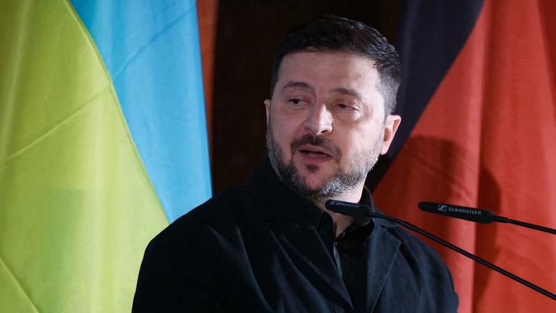 Ukrainian President Volodymyr Zelenskiy speaks on the day he is presented with the Ewald-von-Kleist-Award, during the Munich Security Conference MSC, at the Residenz of the former Bavarian Kings, in Munich, Germany, February 14, 2026. REUTERS/Liesa Johannssen/File Photo