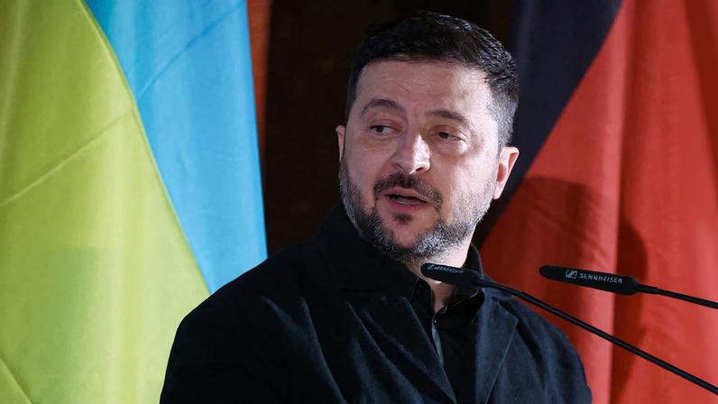 Ukrainian President Volodymyr Zelenskiy receives the Ewald-von-Kleist-Award, during the Munich Security Conference MSC