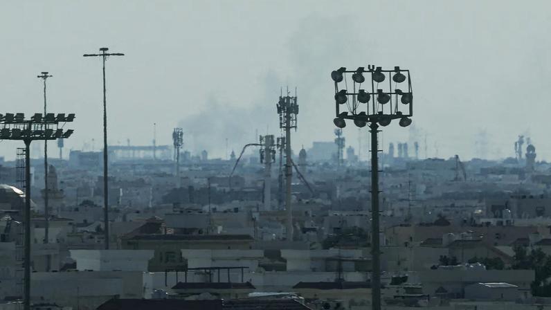 Smoke is left in the sky after reported Iranian missile attacks, following strikes by the United States and Israel against Iran, as seen from Doha, Qatar, February 28, 2026. REUTERS/Mohammed Salem