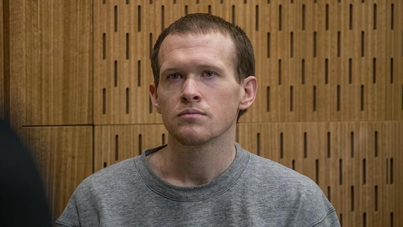 Brenton Tarrant, the gunman who shot and killed worshippers in the Christchurch mosque attacks, listens as Crown prosecutor Mark Zarifeh delivers his submission during Tarrant's sentencing at the High Court in Christchurch, New Zealand, August 27, 2020.