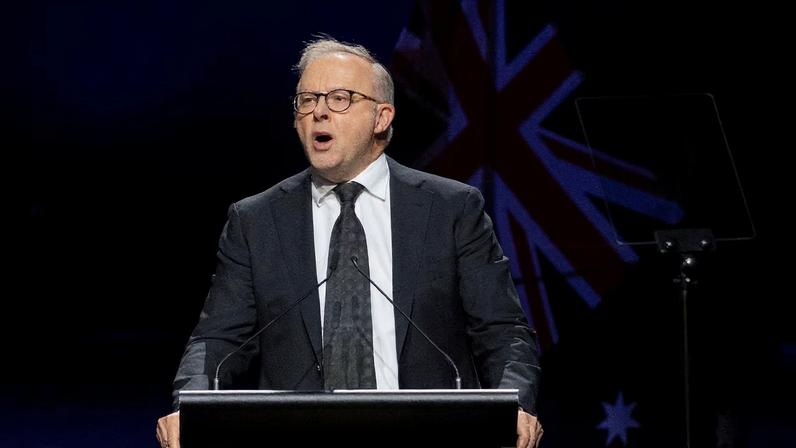 Australian Prime Minister Anthony Albanese speaks at the Sydney Opera House during a National Day of Mourning for the victims of the December 14, 2025, mass shooting at a Jewish Hanukkah celebration at Bondi Beach in Sydney, Australia, January 22, 2026.