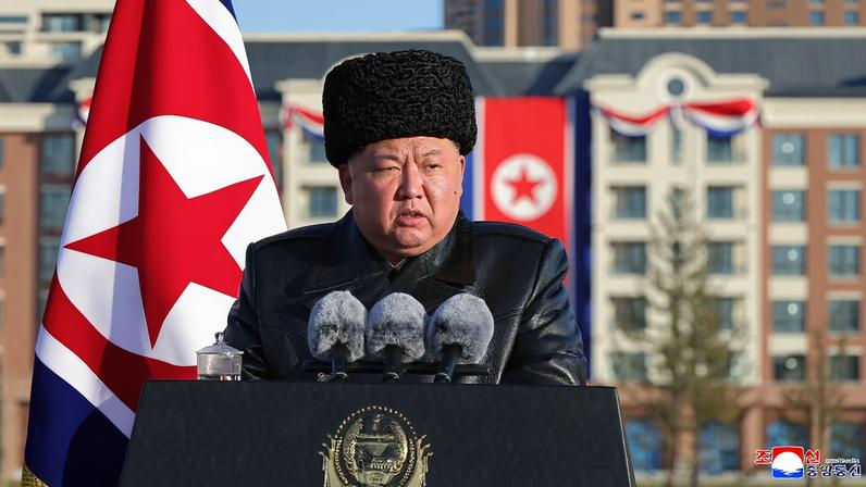 North Korean leader Kim Jong Un presides over the completion ceremony of a new housing district in Pyongyang for families of troops who died in overseas military operations, state media KCNA said, in this picture released by North Korea's official Korean Central News Agency, February 16, 2026. KCNA via REUTERS/ File Photo