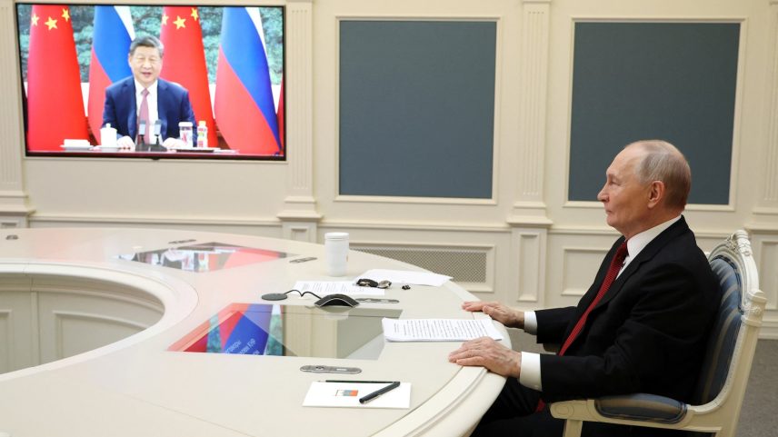 Russia's President Vladimir Putin holds talks with China's President Xi Jinping via video link from Moscow, Russia, February 4, 2026. Sputnik/Vyacheslav Prokofyev/Pool via REUTERS