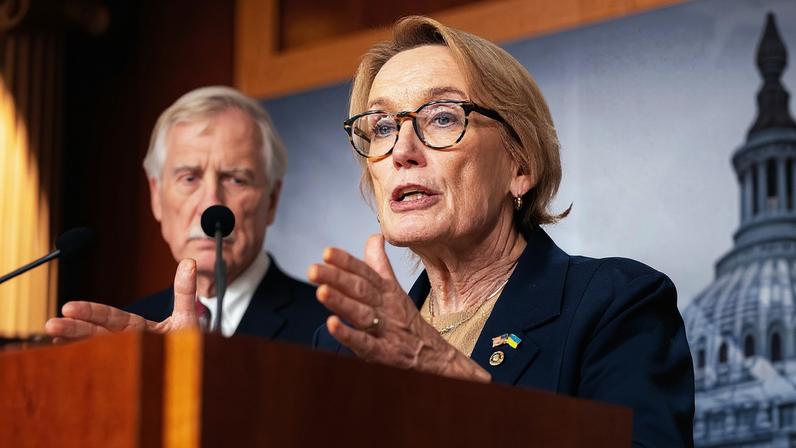 WASHINGTON DC NOVEMBER 9 Senator Maggie Hassan speaks at a press conference with other Senate Democrats who voted to...