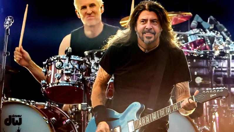 Dave Grohl and Josh Freese perform with Foo Fighters in 2024.