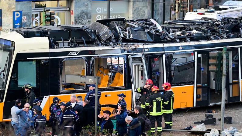 Aftermath of tram derailment in Milan