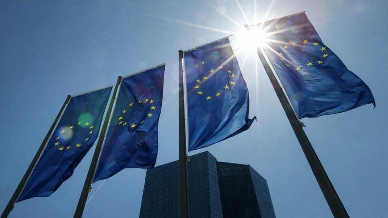 Flags of Europe fly in front of the headquarters of the European Central Bank (ECB) in Frankfurt am Main, western Germany, on June 15, 2022.