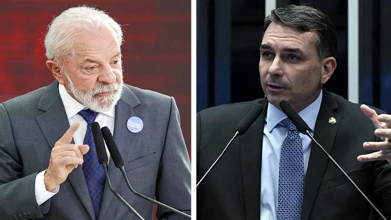 O presidente Lula e o senador Flávio Bolsonaro. Fotos: Fabio Rodrigues-Pozzebom/Agência Brasil e Carlos Moura/Agência Senado