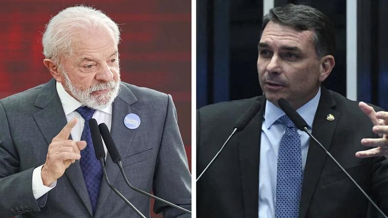 O presidente Lula e o senador Flávio Bolsonaro. Fotos: Fabio Rodrigues-Pozzebom/Agência Brasil e Carlos Moura/Agência Senado