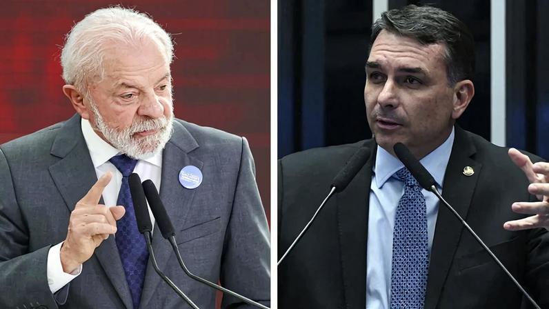 O presidente Lula e o senador Flávio Bolsonaro. Fotos: Fabio Rodrigues-Pozzebom/Agência Brasil e Carlos Moura/Agência Senado