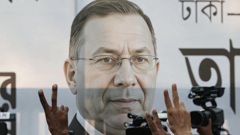 Tarique Rahman, chairman of Bangladesh Nationalist Party, moves on a car to go to the mosque to attend Friday prayer, following the unofficial victory on 13th general election, in Dhaka