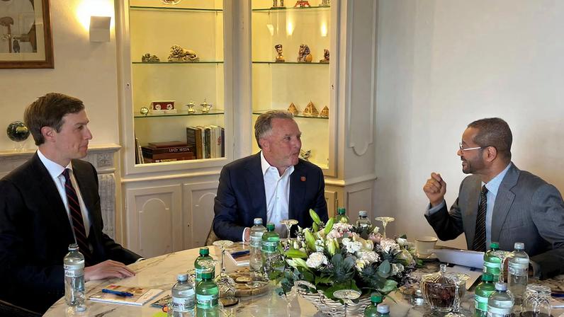 Oman's Foreign Minister Sayyid Badr Hamad Al Busaidi meets with U.S. Special Envoy Steve Witkoff and Jared Kushner, ahead of the indirect U.S.-Iran talks, in Geneva