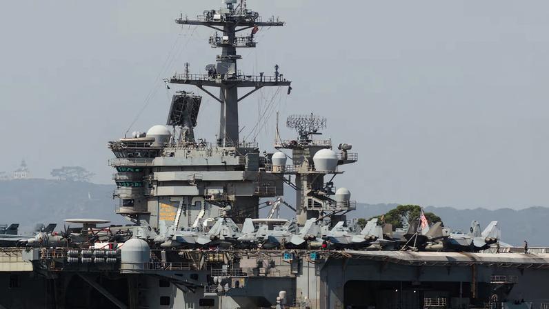 The USS Abraham Lincoln (CVN-72), a Nimitz-class nuclear-powered aircraft carrier, is shown at Naval Air Station North Island in San Diego, California, U.S. August 11, 2025. REUTERS/Mike Blake