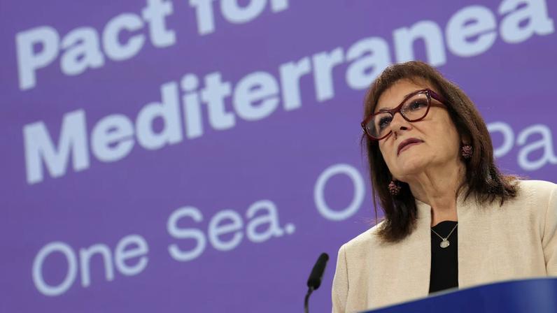 European Commissioner for Mediterranean Dubravka Suica speaks during a press conference on the Pact for the Mediterranean in Brussels, Belgium October 16, 2025. REUTERS/Yves Herman