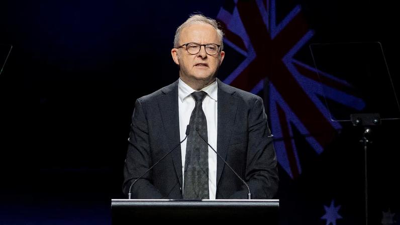 Australian Prime Minister Anthony Albanese speaks at the Sydney Opera House during a National Day of Mourning for the victims of the Bondi Beach mass shooting