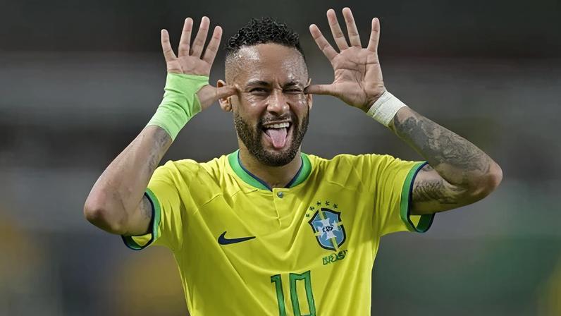 Neymar em comemoração de gol pela Seleção Brasileira