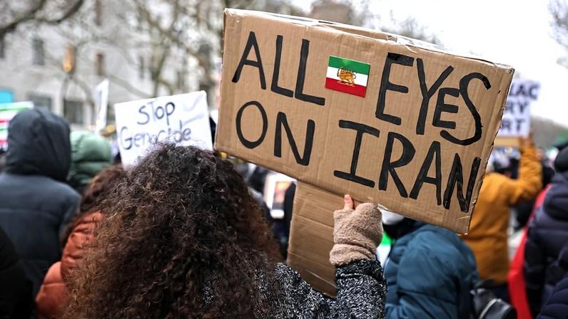 Demonstrators march in support of Iranian protesters in Berlin on Jan. 24.