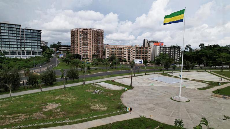 A drone view of the administrative center buildings at the seaside in Libreville, Gabon, April 15, 2025. REUTERS/Luc Gnago