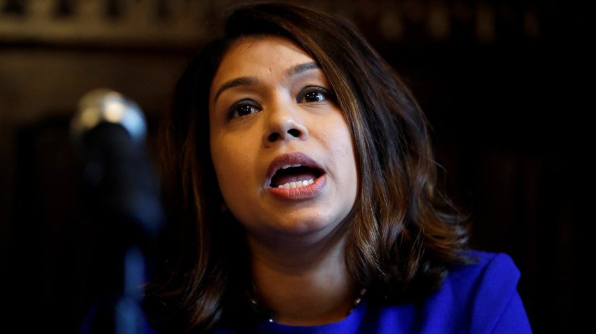 MP Tulip Siddiq attends a news conference in London