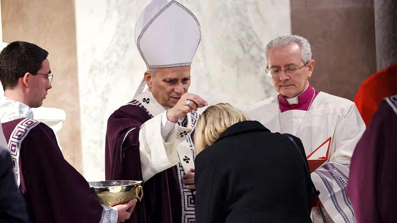 Pope Leo XIV attends the Ash Wednesday Mass at the Santa Sabina Basilica in Rome