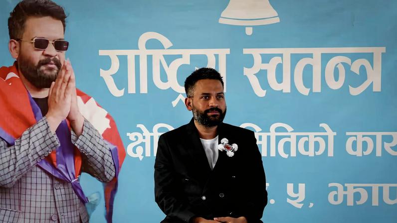 Balendra Shah, a rapper-turned-politician and the prime ministerial candidate for Rastriya Swatantra Party (RSP) interacts with locals ahead of Nepal's general election, at a RSP office in Damak in Jhapa