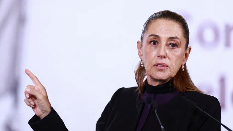 Mexico's President Claudia Sheinbaum speaks during a press conference at Palacio Nacional, in Mexico City, Mexico, February 23, 2026. REUTERS/Raquel Cunha