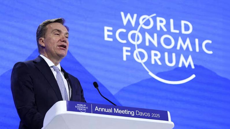 President of World Economic Forum Borge Brende gives his welcoming remarks at the 55th annual World Economic Forum (WEF) meeting in Davos