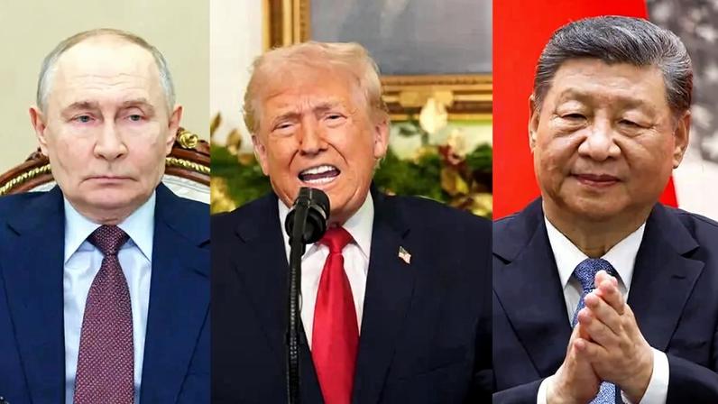 O ditador da Rússia, Vladimir Putin; o presidente dos EUA, Donald Trump; e o ditador da China, Xi Jinping: potências nucleares (Foto: EFE/EPA/VYACHESLAV PROKOFYEV/Doug Mills/Maxim Shemetov)