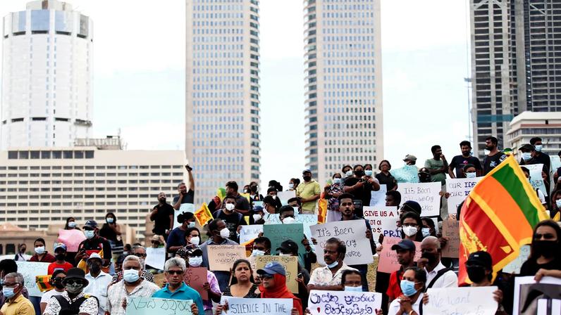 A protest marks the third anniversary of the Easter Sunday bomb attack, in Colombo