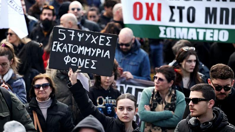 Demonstration marking third anniversary of the 2023 Tempi train crash, in Athens
