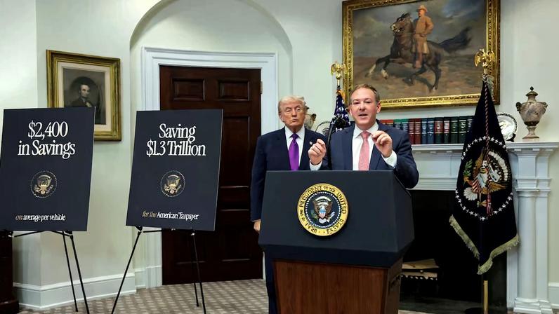 U.S. President Donald Trump makes an announcement with EPA Administrator Zeldin, at the White House