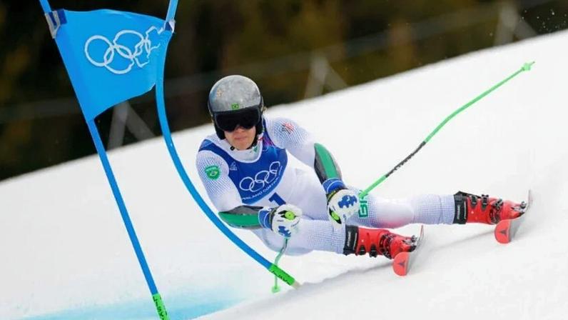 Lucas Pinheiro Braathen, da equipe brasileira, no slalom gigante masculino