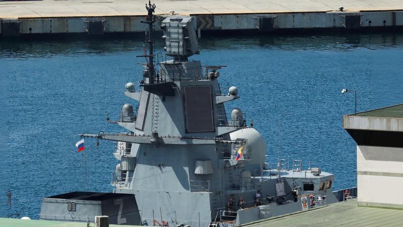 Frigate Admiral Gorshkov, part of a group of Russian Northern Fleet ships, is seen in Venezuela's port city of La Guaira, Venezuela July 2, 2024. REUTERS/Leonardo Fernandez Viloria