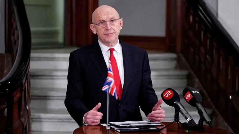 Danish Defense Minister Poulsen and the British Defense Minister Healey attend a press conference at the Ministry of Defense in Copenhagen