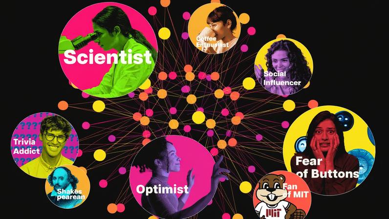 A neural network surrounded by multiple personalities