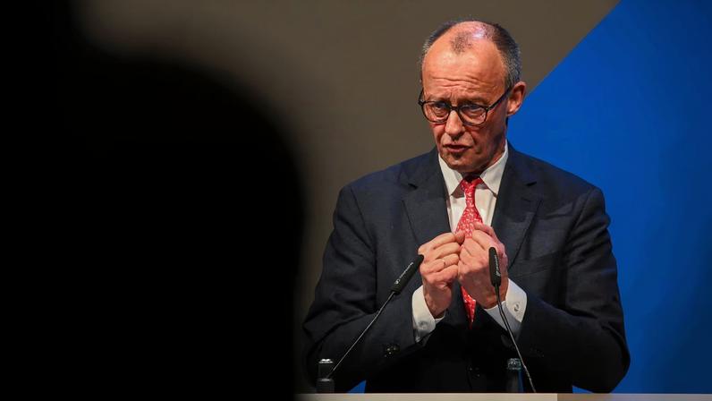 German Chancellor Friedrich Merz speaks at the Christian Democratic Union (CDU) party's rally, during the party's traditional Ash Wednesday meeting, in Trier, Germany, February 18, 2026.