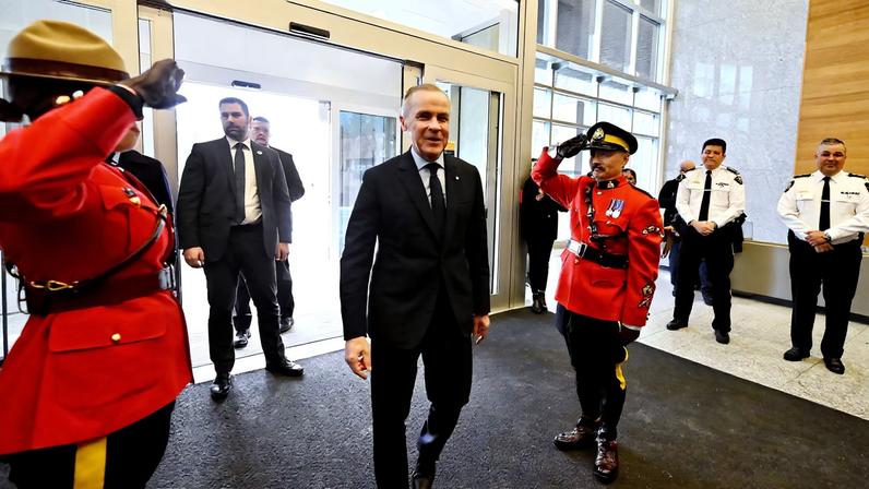 Canada’s Prime Minister Mark Carney arrives to meet with local law enforcement at the RCMP E-division headquarters in Surrey, British Columbia, Canada February 19, 2026. REUTERS/Jennifer Gauthier