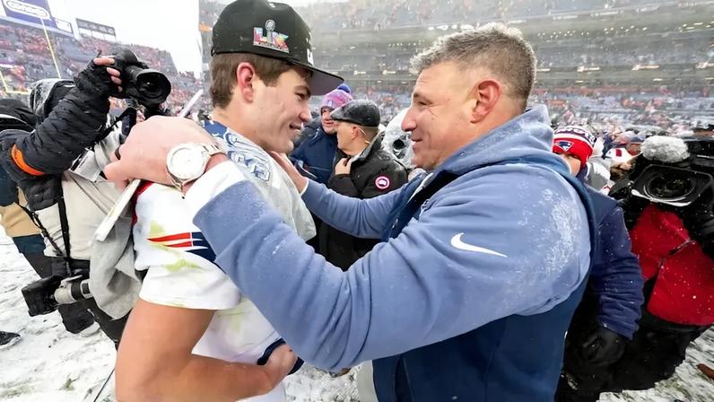 Drake Maye, quarterback do New England Patriots, comemora título da AFC antes do Super Bowl LI (Foto: Eric J. Adler / New England Patriots)
