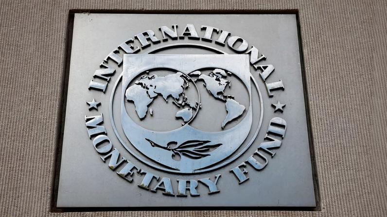 A view of the International Monetary Fund (IMF) logo at its headquarters in Washington, D.C.