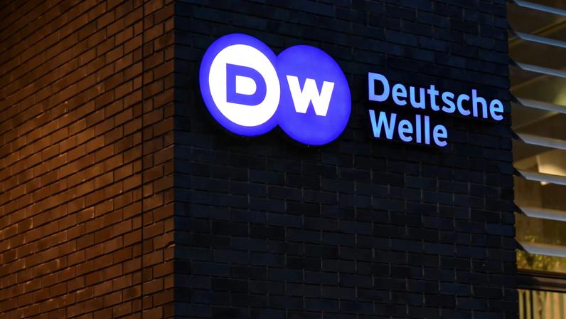 The logo of German international broadcaster Deutsche Welle is pictured in Berlin, Germany, January 30, 2020. Picture taken January 30, 2020. REUTERS/Annegret Hilse