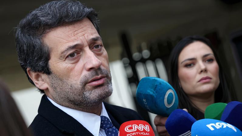 Leader of far-right Chega party and Portuguese presidential candidate Andre Ventura speaks to the media on the day of the presidential election, in Lisbon, Portugal, February 8, 2026.
