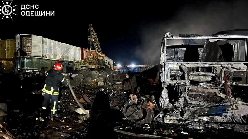 Aftermath of a Russian drone attack in Odesaa region